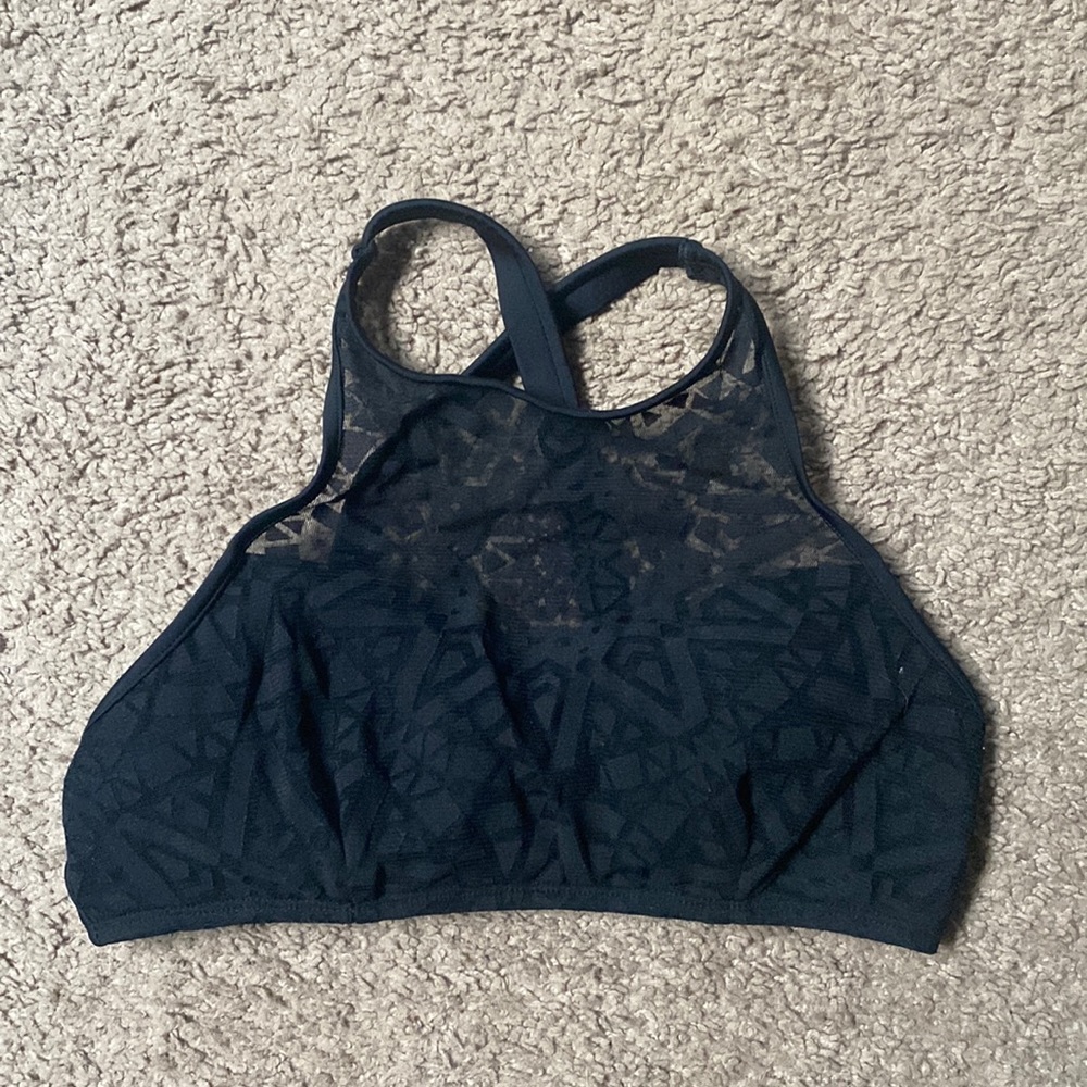 Black Mesh High Neck Bathing Suit Top